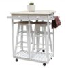DINGZZ Dining Room Kitchen Foldable Wooden Handle Semicircle Dining Cart With Round Stool White