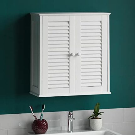 Bath Vida Bathroom Cabinet Double Door Shutter Wall Mounted Storage Shelf, White
