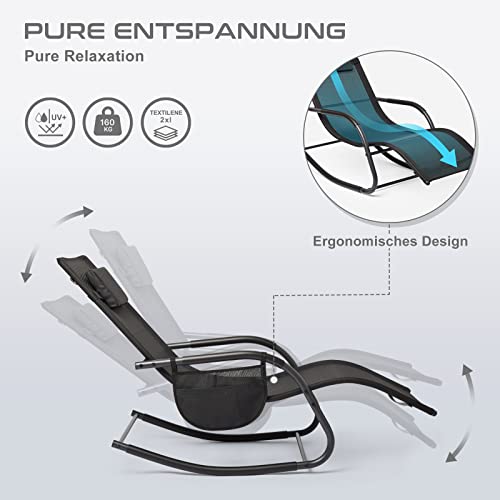 Mondeer Rocking, Textoline Sun Lounger Outdoor Relaxing Breathable Mesh Chair with Removable Headrest for Patio Rocker Pillow Garden Furniture, A