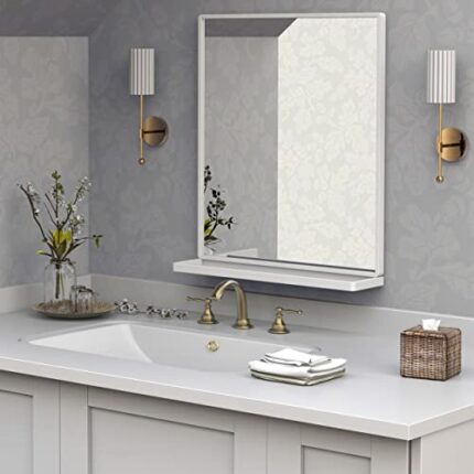 ANYHI Bathroom Wall Mirror with Shelf, White Bathroom Mirror for Wall, Rectangular Wall Hanging Mirror for Living Room Bedroom Entryway, Horizont