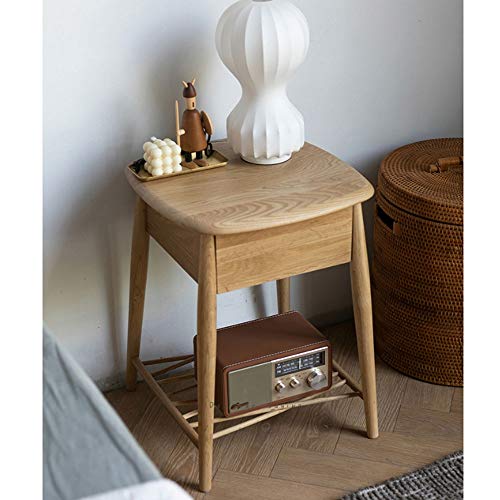 LUKEO Fashion Nightstands White Oak Bedside Table Northern European Solid Wood Small Sized Cabinet Minimalist