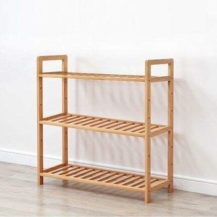Wooden Shoe Rack 3 Tier | Adjustable Bamboo Wood Shoe Rack for Closet | Sturdy Versatile Storage Organizer Shelf for 10-12 Pairs of Shoes and Boo