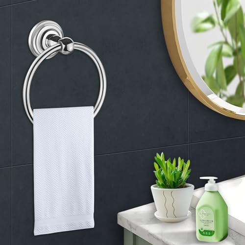 Towel Rack, Bathroom Towel Holder, Chrome Towel Rings for Bathrooms, Hand Towel Rail, Towel rack wall mounted, 6.3 Inch Diameter, Kitchen Towel H