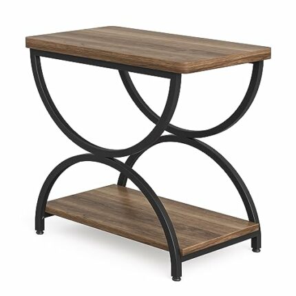 LITTLE TREE Wood Chairside Living Room, 2-Tier Nightstand Bedside Table for Bedroom, Engineered Metal, Brown