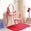 BPIL New Stunning Pink and White Amelia Vanity Set with Stool & Mirror Perfect For Kids Room (pink)