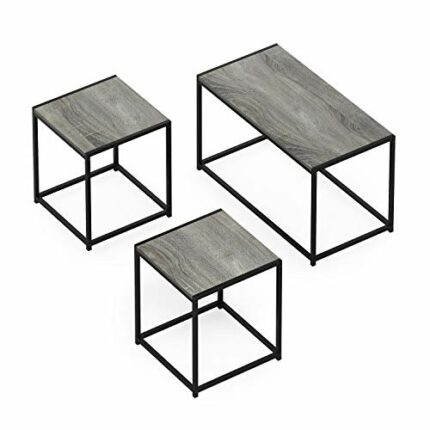 Furinno Camnus Modern Living Room Table Set with One Coffee Table and Two Side Tables, French Oak Grey