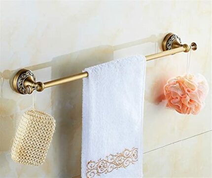HIGOH Towel Racks, Towel Rail for Bathroom,Retro Style Antique Brass Wall Mounted Bathroom Single Bar Rack Towel Rails Holder