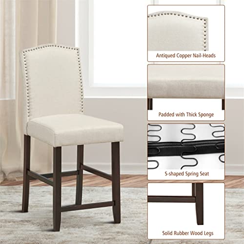 SDFGH Set of 2 Fabric Barstools Nail Head Trim Counter Height Dining Side Chairs
