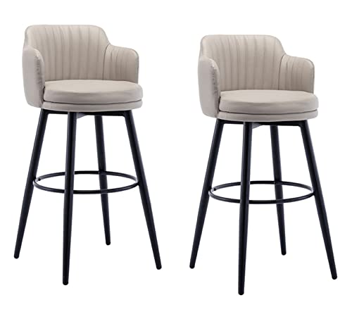 Barstools Swivel Bars Chair Bar Set of 2 with Back Kitchen Island Bar Stools Counter Height with Arms, Nappa Leather Black Metal Legs Black Footr