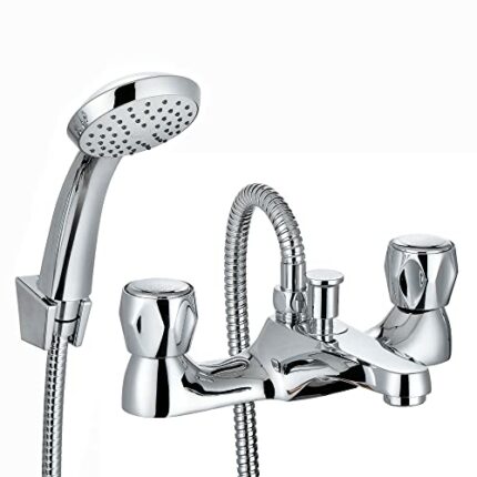 ENKI, Quest, BBT0256, Chrome, Bath Shower Mixer Taps & Shower Attachment, Solid Brass, Easy Clean, Modern Design, Compression Valves, Easy to Ins