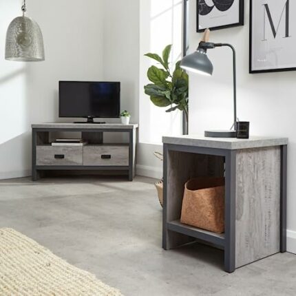 GFW Lamp Storage Drawer & Shelf +Contemporary Grey Wooden Effect Side Living, Bedside Table Or Dining Room, Wood, 43 x 39 x 52.2 cm