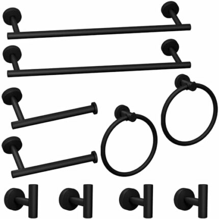 10-Pieces Matte Black Bathroom Accessories Set, Stainless Steel Bathroom Hardware Set, Bath Towel Bar Set, Towel Racks for Bathroom Wall Mounted.