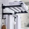 Towel Rails,Towel Holder with 2 Towel Bars Wall Mounted, 24 Inch Self Adhesive Towel Rail with Hooks, Aluminum Towel Holders Towel Rack For Bathr