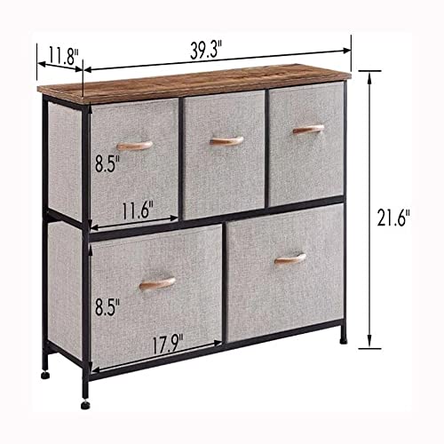LIUZH 5 Drawer Dresser Storage Organizer Cabinet For Bedroom Living Room Hallway Entryway Closet With Wide Sturdy Steel Frame Wood Top