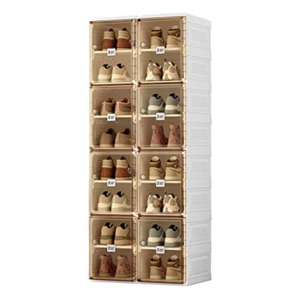 ANTBOX Shoe Organizer Storage Box, Portable Folding Shoe Rack for Closet with Magnetic Clear Door,Large Sneaker Cabinet Bins All-in-one Sturdy Ea
