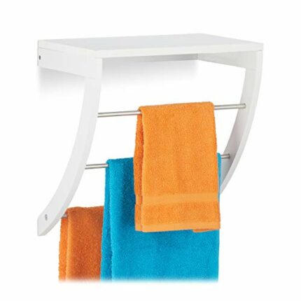 Relaxdays Tower Rack with 3 Stainless Steel Rails and Shelf, Wall-Mounted, for Bathroom, HxBxT: 40 x 38 x 25 cm, White, MDF, Pack of 1