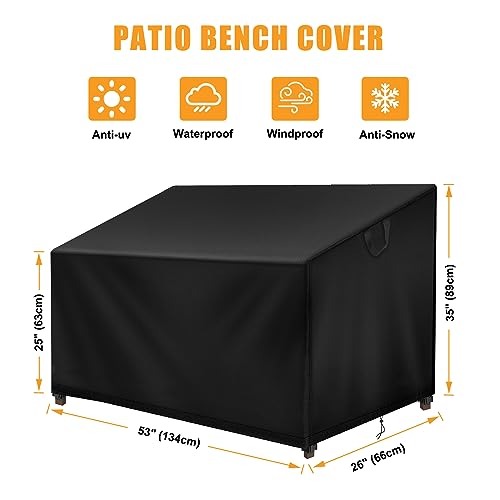 Raweao 2 Seater Garden Bench Cover Waterproof, Weatherproof Patio Bench Seat Cover Outdoor, 500D Oxford Heavy Duty Garden Loveseat Cover for Sofa