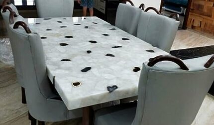 Gifts And Artefacts 42 x 72 Inches Rectangle Shape White Marble Dining Table Top Agate Rectangle Shape Marble Kitchen Slab for Home Decor