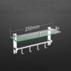 Towel Rack Wall Mount Bathroom Shelf with Hooks Multifunctional Space Aluminum Material 7Mm Tempered Glass Shelf Towel Rack/15 * 25Cm