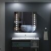 Quavikey® Bathroom Mirror Cabinet with Lights and Shaver Socket LED Illuminated Cabinet Wall Mounted with Shelf and Anti Fog Cubes Light 650 x 60