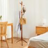 Wooden Tree Coat Rack Stand, 3 Adjustable Sizes 8 Hooks - Corner Coat Racks Free Standing for Office Entryway Bedroom Hall Tree Coat Hanger for H