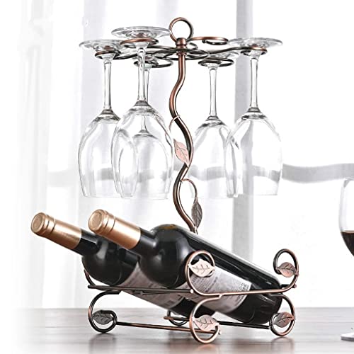 TFIIEXFL European Double Bottle 6Cups Wind Rack Leaf G-Shaped Cup Holder Goblet Wine Storage Basket Bar Family Wine Tools