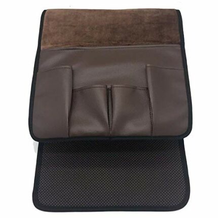 Jiakalamo 5 Pockets Sofa Side Couch Remote Control Holder- Chair Armrest Caddy Organizer PU Leather for Space Saving Organizer(Dark Brown)