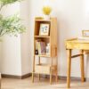 Welnow Natural Modern End Table, Solid Oak Wood Nightstand with 2 Tier Storage Space Open Shelf Side Table Cabinet Small Bedside Table Practical