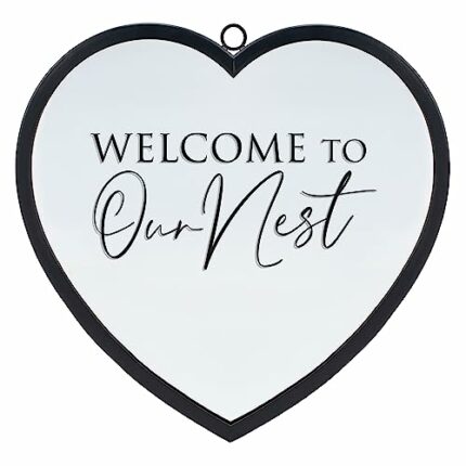 Dicksons Elanze Designs Welcome to Our Nest Heart Shaped Black 12 x 12 Metal and Glass Wall Mounted Mirror