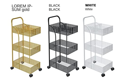 DSHGDJF Iron Rack Bedroom Kitchen Metal Mobile Bathroom Storage Rack Wheeled Trolley Gold Kitchen Cart Kitchen Island (Color : White)