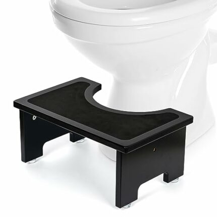 FLYJOE Bamboo Toilet Stool 7 inches Height Squatty Stool with Silicone Leveling Feet & Anti-Slip Mat - Enhance Bowel Health & Relieve Constipatio