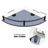 Glass Bathroom Shelves, Set of 2 Glass Corner Shelf Wall Mount, Shower Corner Shelves with Rail, Floating Glass Shelves for Bathroom Kitchen Livi