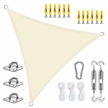 Aabb Sun Shade Sail 3x3x3m Triangle Waterproof Canopy 98% UV Blocking Sail Shades for Swimming Pool Balcony Terrace Courtyard Play Area (Beige）