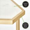mDesign Triangular Side Table  – Small Table with Marble-Style Top – Metal Coffee Table for Hallway and Living Room – Soft Brass/Marble