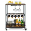 DINGZZ Classic Kitchen Bar Cart Serving Trolley Sturdy Steel Frame Wine Rack Glass Holder Portable 4 Universal Casters