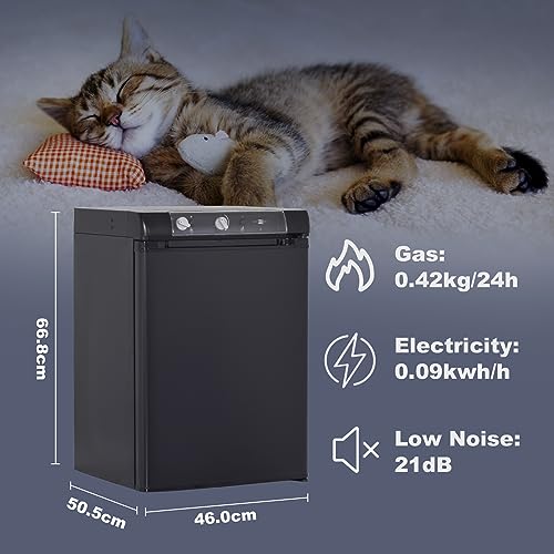 Techomey 3 Way Fridge Camping, Gas Fridge Camping Fridge 12V 240V, 60L Caravan Fridge Camping for Motorhome, Truck, Outdoor, Silent, Black