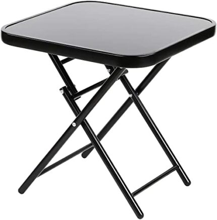 The STT Global Foldable Garden Side Table - Outdoor Garden Table - Small Patio Table - Folding Drinks Coffee Table - Tempered Glass with Metal Fr