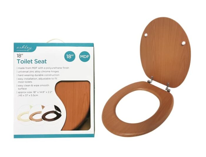 Marco Paul Interiors 18'' Toilet Seat Universal Wooden MDF Pine Toilet Seat Bathroom Home En -Suite Oval Toilet Seat Fittings Adjustable Round To