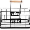Bekith 6 Unit Milk Bottle Holder Wire Metal Doorstep Milk Crate Rustic Farmhouse Wire Bottle Carrier with Handle, 29 x 20 x 13 cm