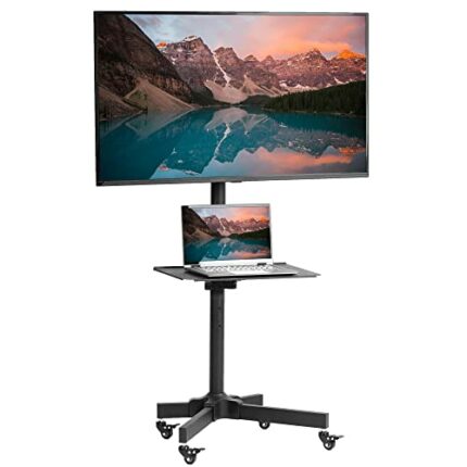 VIVO Mobile TV Cart for 13 to 60 inch Screens up to 25 kg, LCD LED OLED 4K Smart Flat and Curved Panels, Rolling Stand, Laptop DVD Shelf, Locking