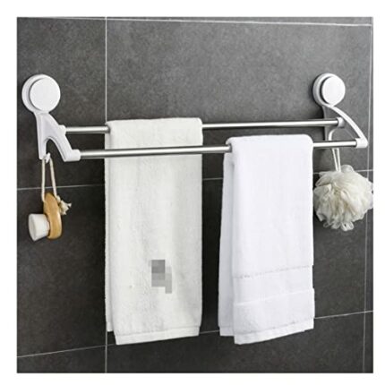 Towel Rail Wall Mounted Towel Holder Stainless Steel Towel Rack Bathroom Suction Cup With Two Hooks Simple Kitchen Toilet Double Pole No Drilling