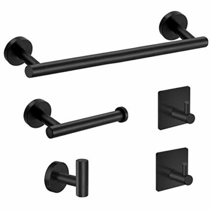 HIGOH Towel Rack Towel Holder 5 Pieces Matte Bathroom Hardware Set Stainless Steel round Wall Mounted Includes 12 inch Hand Towel Bar Towel Bar B