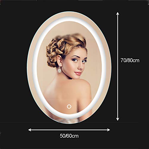 Illuminated Bathroom Mirror with Led Light and Touch Sensor Wall Mounted Oval Makeup Shaving No Border, h,