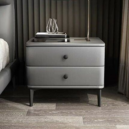 N/A Minimalist Bedside Table Leather Art Storage Cabinet, Bedroom with Drawer Bedside Table