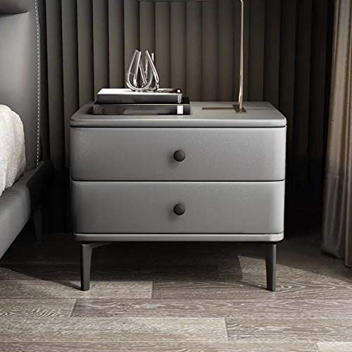 LUKEO Minimalist Bedside Table Leather Art Storage Cabinet, Bedroom with Drawer Bedside Table