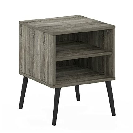 Furinno 19116GYW Mid Century Style End, Side, Nightstand, Bedside Table with Wood Legs, Engineered, French Oak Grey, (W) x 49.8(H) x 39.5(D) cm