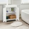 WALNUT Bathroom Floor Storage Cabinet With 2 Door Shelves 60x34.5x77CM Carved Cabinet White