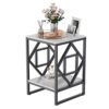 Marble Top Side Table Black: 2 Tier Square Geometric Rhombus Frame End Tables 40 x 58cm Sintered Stone Bedsides with Black Legs Modern White Marb