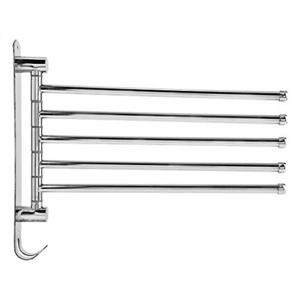 Aigid Wall Towel Rail, Rotating Towel Rail Stainless Steel Bathroom Towels Rail Wall Mount Bath Towel with Hook for Kitchen Bathroom Toilet(Five