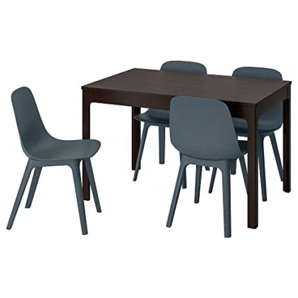 Ikea ODGER/EKEDALEN table and 4 chairs, 120/180 cm, dark brown/blue